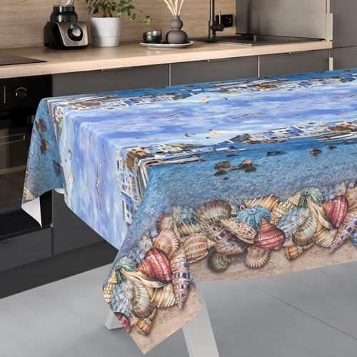 ANRO Wachstuch-Tischdecke Tischdecke abwaschbar Wachstuch Garten-Tischdecke Outdoor Indoor 100x140cm Schnittkante Fischerufer, D0013AD-100