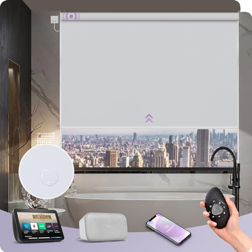 Graywind Waterproof Blackout Smart Blinds - Customised Electric Roller Blinds for Windows, Motorised Shades for Alexa & Google, Hardwired with Remote Control, White