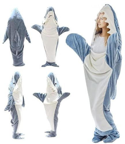 OKTAOAOO Hai-Decke Kapuzenpullover für Erwachsene und Kinder, Tragbar Flanell Haischwanz Kapuzenpullover Strampler, Super Weich Hai-Decke Schlafsack, Geschenke für Cosplay Hai-Liebhaber(Size:XXL)
