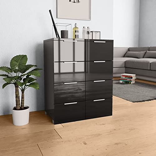 Chaduof Sideboard, Kommode Schlafzimmer, Kommoden & Sideboards, Wohnzimmerschrank, Flur Kommode, Zimmer Möbel, Hochglanz Schwarz 60x35x80 cm Spanplatte