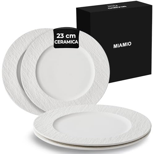 MIAMIO - 23 cm, Juego de 4 platos llanos/juego de platos de cerámica, vajilla moderna, aptos para microondas y lavavajillas - Colección Oasis