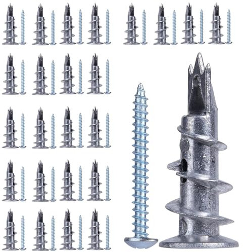 JAONLD 25 Pièces Cheville Placo, Durable Cheville Beton, Forte Capacité de Charge Vis Placo, Cheville Carreau de Platre en Métal, Pour Fixation Dans Pierre, Brique, Béton, Plaques Plâtre