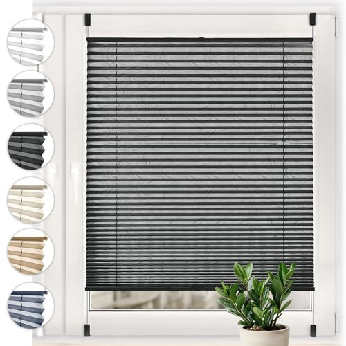 Sonello Plissee Crush Klemmfix ohne Bohren 40cm x 100cm Anthrazit Faltrollo Plisseerollo Jalousie für Tür & Fenster Blickdicht Sichtschutz Sonnenschutz Fertifplissee Rollo