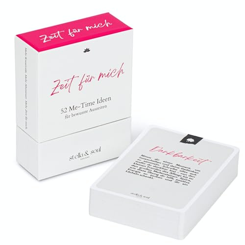 Stella & Soul Zeit für Mich – 52 Me-Time & Selbstliebe Karten, Geschenk | 5 Kategorien: Reflexion, Selbstliebe, Wohlbefinden, Kreativität, Abenteuer · Selbstfürsorge · Solo-Date Idee · Für Freundin
