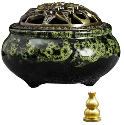 Räuchergefäß, Räuchergefäß Keramik Mit Deckel, Geeignet FüR RäUcherkegel/Spulen/StäBchen, Es Gibt Metall-RäUcherstäBchenhalter + Feuerfeste Baumwolle Im Inneren.