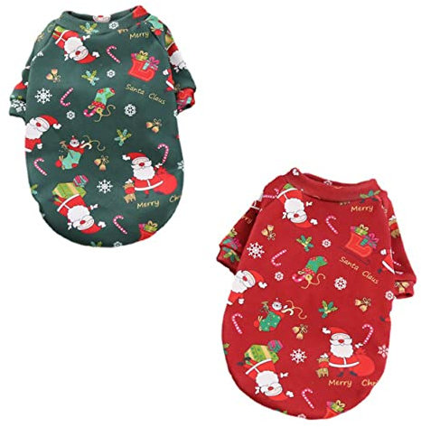 COLLBATH 2-teilige Weihnachtskleidung Für Katzen Mit Weihnachtsdruck Atmungsaktive Materialien Schickes Design