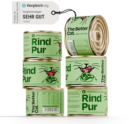 The Better Cat - Getreidefreies Nassfutter mit extra hohem Fleischanteil - Premium Katzenfutter ohne Getreide und ohne Zucker (200g, Rind)