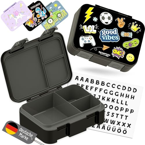 BEARFOOT Bento Box COMPACT Lunchlåda för barn (klistermärkessvart, 650 ml)