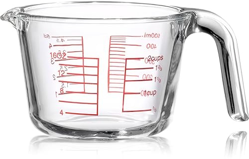 Duscdesp Glass Measuring Jug with Clear Scale,500ML Measuring Cups for Baking and Cooking,Glass Measuring Cups Measuring Jugs for Kitchen