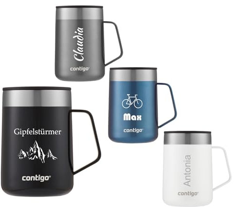 Contigo Streeterville Desk Mug mit persönlicher Gravur, isolierter Kaffee-Thermobecher mit Henkel aus Edelstahl, Coffee to go Becher mit Deckel, ideal fürs Büro & Zuhause, 420 ml