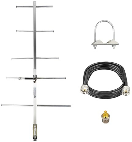 400-470MHz Yagi Antenne mit 9,8m Kabel SL16 Stecker SMA Buchse Adapter High Gain 9dBi Lange Reichweite UHF Basisantenne 5-Element Außenantenne für Ham Radio Repeater Systeme GMRS