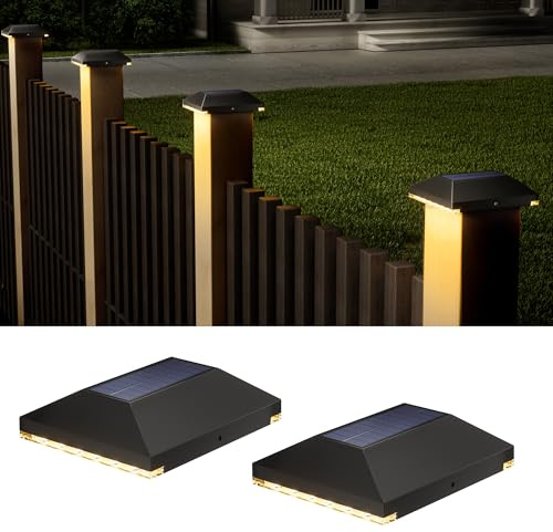 JACKYLED Solar Post Light for 7×7 9×9 10×10 CM, IP54 Waterproof Solar Fence Lights, Auto Dusk to Dawn Post Lights for Mailbox, Garden, Driveway (2pack)