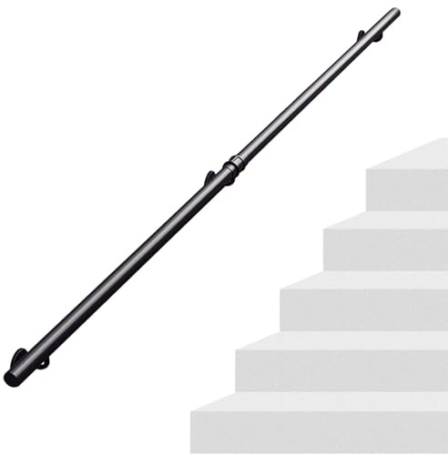 Hand Railings for Stairs 1m 150cm 2m 240cm 3m 5m 6m Black Metal Stair Handrail Industrial Iron Staircase Banister Rail Kit with Brackets, Wall Mounted Hand Rail Support Bar Rails(1ft/30cm)