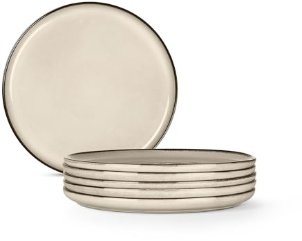 Onader Teller 6er set, 20,2 cm Dessertteller Steingut, klein Kuchenteller Porzellan, Klassisch Geschirr Essteller zum Servieren, Spülmaschinenfest & Mikrowellenfest – Karst Khaki