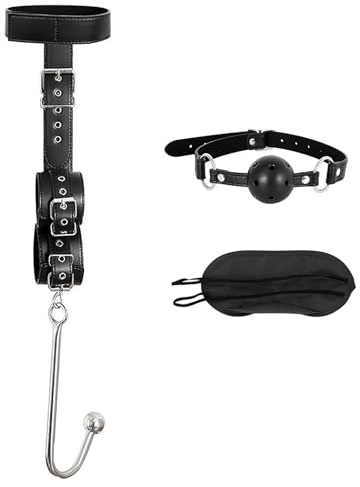 BDSMLOVE Set Bondage SM per il Sesso con Gancio Anale, Bondage Kit, Manette, Collare, Bavaglio, Benda, Set di Giocattoli Sessuali Erotico Sex Toys per Coppie
