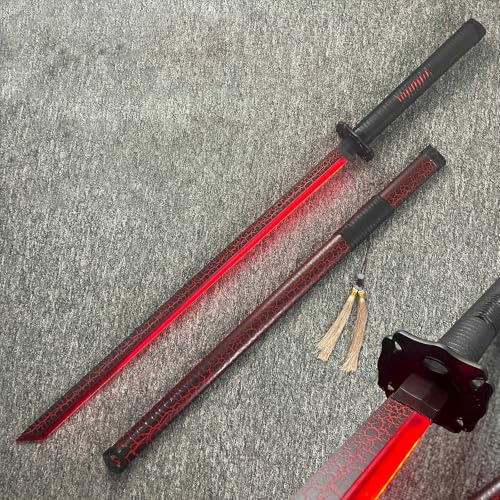 HJHUUA Sabres Laser Katana en Bois,Bokken Fait Main avec Bande Lumineuse,Sabre de samouraï en Bambou,idéal pour Offrir,Cosplay,Accessoires,Bal masqué,fête - 100 cm