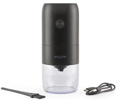 Salter Rechargeable Coffee Grinder – 30g Bean & 35g Powder Capacity, One Touch Operation, Easy Clean, Compact & Portable, Ceramic Grinding Burr, for French Press, Filter, Espresso Machine, Black