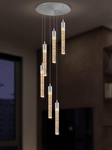 Moderna lámpara de techo de cristal cromado con 6 bombillas, diseño de columna de burbujas, iluminación colgante LED ajustable para sala de estar y comedor, 178 cm, regulable, 2700 K, 6000 K