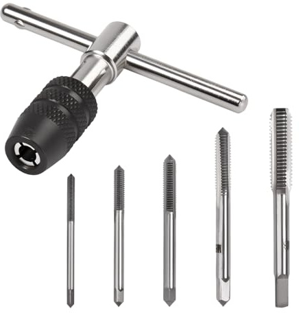 SPEEDWOX 5 Pcs Metric Tap and Die Set Small Hand Screw Metric Thread Taps M3 M4 M5 M6 M8 HSS Tapping Tools with Adjustable Tap Wrench and Storage Box for Furniture Assembly, Mechanical Manufacturing