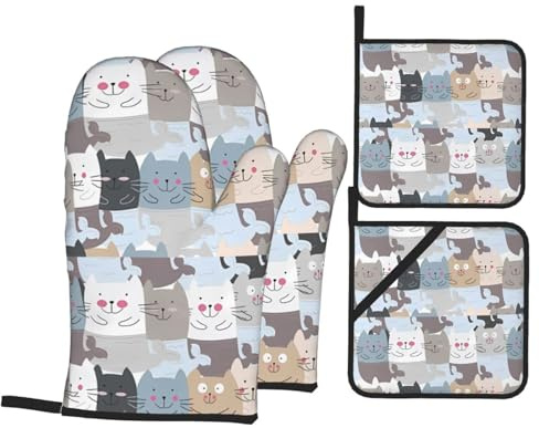 WHJSHOP Lot de 4 maniques et maniques en forme de chat pour four, micro-ondes et barbecue en plein air