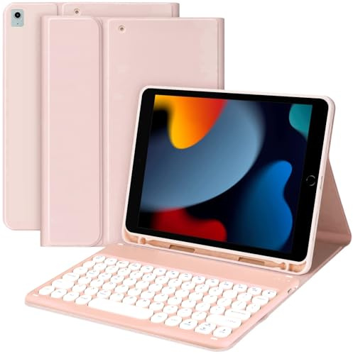 Tasnme Funda de teclado para iPad de 9ª/8ª/7ª generación (2021/2020/2019) de 10.2 pulgadas, teclado inalámbrico desmontable magnético para iPad Air 3/Pro de 10.5 pulgadas, funda inteligente con