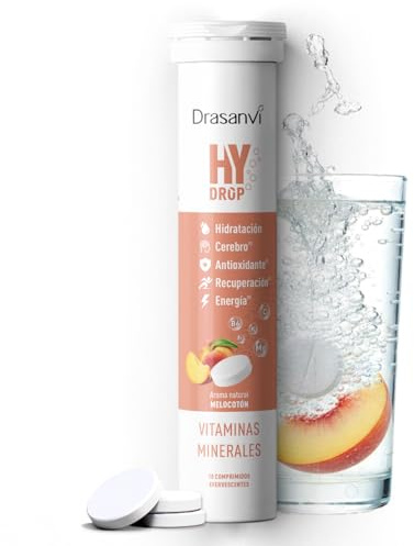 DRASANVI ELECTROLITOS Sin Azúcar | Tabletas Efervescentes de Hidratación + Vitaminas (C, B6, B12) | MAGNESIO, POTASIO y SODIO | Recuperación Muscular y Energía | 18 Comprimidos Sabor Melocotón