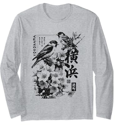 Yokohama Giappone Haiku Fiori di Ciliegio Uccelli Giapponese Maglia a Manica