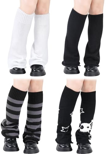 scenicamp Leg Warmers for Women Girls Y2k Star Skull Print Wear Knitted Leg Warmers Punk Kawaii Streetwear
