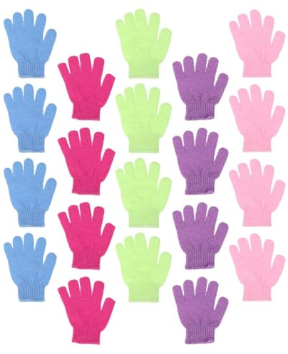 SEWACC Nylon Exfoliating Gloves Produce Rich Foams and Gentle Body Scrub 24pcs Assorted Colour for Effective Dead Skin Removal with Five Finger Design Random Color for Shower Bathing