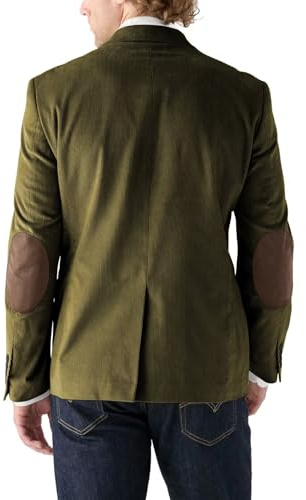 SPTALLFITJSV Olive Green Corduroy Blazer Men Business Casual Suit Jacket Two Button Spring Fall Sport Coat with Elbow Patch, 4X-Large