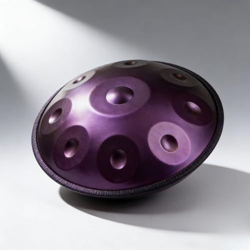 Handpan Drum 9 Töne 10 Töne 12 Töne Hand Pan Drum 22 Zoll Handpan Drum 440HZ/432HZ mit Soft Bag Mallets Ständer Seilkante Cleaning Cloth für Yoga Anfänger(Dark purple,432HZ/10 Note)