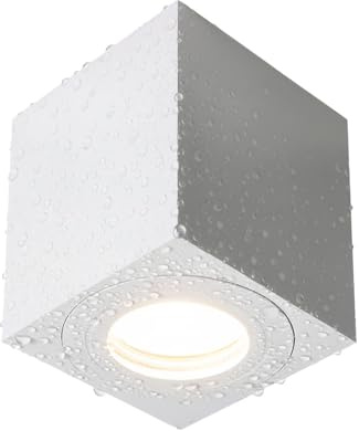 EDO Faretto Soffitto GU10 Blanco - Foco de Techo Orientable LARKS 80x80×95mm Cuadrado - Plafón de Superficie IP44 de Aluminio – Lámpara de Techo – Downlight para Baño –Spot sin Bombilla GU10