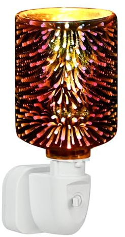 Electric Wax Burner - Stunning 3D Fireworks Pattern with Multi Color Changing LED, Electric Wax Melt Burner with Glass Dish, Fragrance Lamp for Home Office Spa Decor, UK 3-Pin Plug 120V/220V
