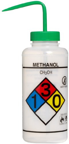 SP Bel-Art Right-to-Know Safety-Vented/Labeled 4-Color Methanol Wide-Mouth Wash Bottles; 1000ml (32oz), Polyethylene w/Green Polypropylene Cap (Pack of 2) (F11832-0011)