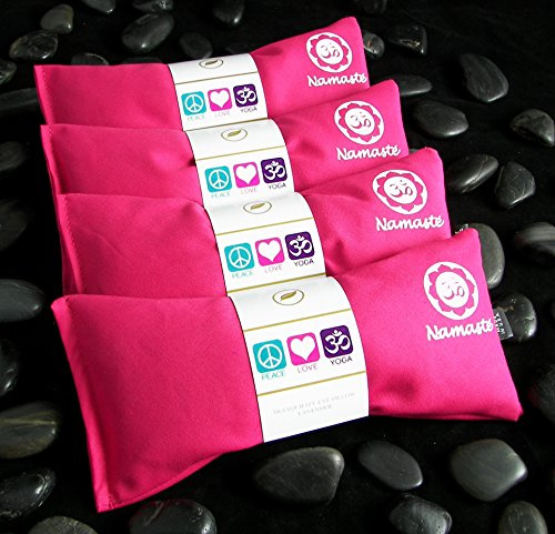 Lavender Eye Pillows - Yoga Eye Pillows Namaste Hot Cold Aromatherapy for Stress, Meditation, Spa, Relaxation Gifts - Made in USA by Happy Wraps - Set of 4 - Pink Cotton