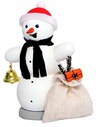Kuhnert Rauchmann/Räucherfigur aus Holz - Schneemann mit Geschenkesack - ca. 13 cm - Made in Germany