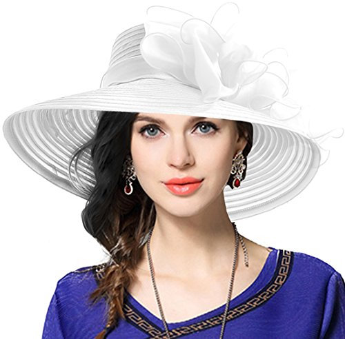 VECRY Frauen Dressy Kirche Taufe Hochzeit Derby Sonnenhüte, M, Weiß