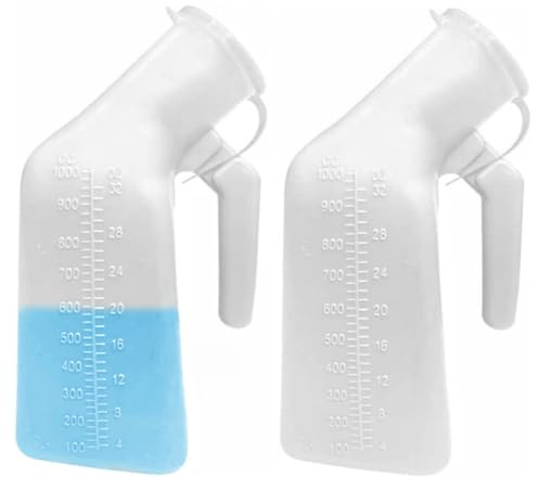 YUMSUM Thick Firm Male Urinal Urine Bottle with Lid 32oz./1000mL (White)pack of 2,