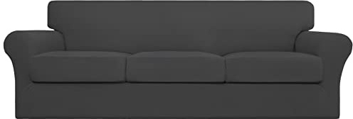 Easy-Going Couch Cover, Stretch Sofa Cover with 3 Cushion Covers, Washable Spandex Jacquard Fabric, Elastic Furniture Protector for Pets, Kid (Large, Dark Gray)