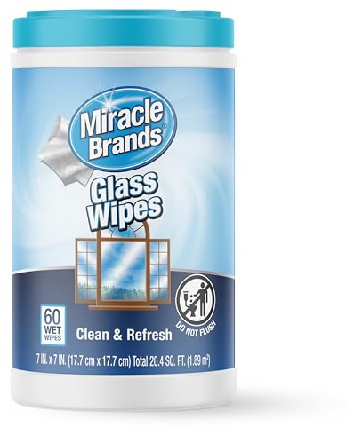 MiracleWipes for Glass, Disposable and Streak Free Cleaning Wipes for Mirrors, Windows, Kitchen, Home, and Auto- (60 Count (Pack of 1))