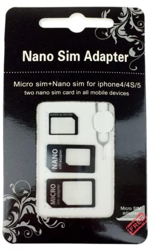 ADATTATORE NANO SIM 4 IN 1 (Nano SIM to Micro SIM Card+ Micro SIM to Standard Card + Nano SIM to Standard Card) + GRAFFETTA PER ESTRARRE SIM IN OMAGGIO universale per tutti gli smartphones o tablet