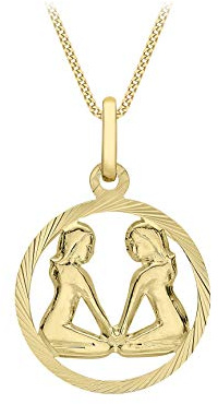 CARISSIMA Damen-Anhänger Sternzeichen Zwillinge rund Gelbgold diamantiert 9kt an Flachpanzerkette Gelbgold diamantiert 9kt 20 46cm