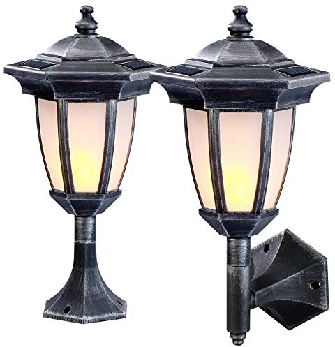 Lunartec Solar Wandleuchte: 2er-Set Solar-LED-Stand- & Wandlaternen mit Flammeneffekt, IP44 (LED-Solarlampen Gartenleuchten, Solarleuchten mit Flammeneffekt, Boden)