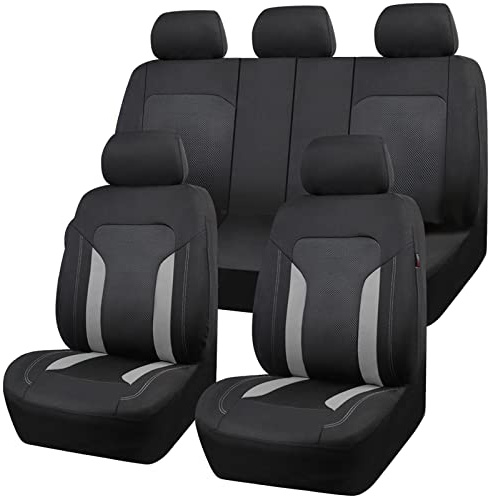 CAR PASS 3D Air Mesh Car Seat Covers Full Set, Breathable Sporty Rear Bench with Zipper for Armrest Box Universal Fit 95% Automotive SUV,Truck,Sedan Interior Cute Women Airbag Compatible, Black Gray
