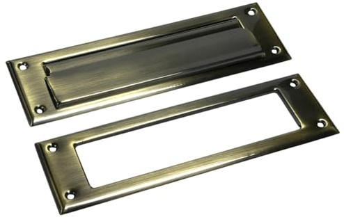 QCAA Briefschlitz aus massivem Messing, mit massivem Messinginnenrahmen, 21,4 x 7,2 cm, antikes Messing, 1 Stück, hergestellt in Taiwan
