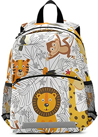 ISAOA Kleinkind-Rucksack mit Zügeln für Jungen und Mädchen, Dschungel, vergossene Tiere, Löwe, Tiger, Kinderrucksack, Kindergarten, Reisetasche mit Brustclip, Mehrfarbig 2, Einheitsgröße