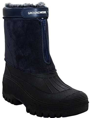 Groundwork Originals Mens Mid Calf Water Resistant Snow Rain Thermal Fur Fleece Lined Winter Mud Mucker Farm Yard Boots (9 UK, Navy Suede, numeric_9)