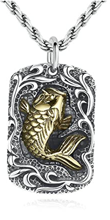 KnSam Herren Halskette, Silber Kette 925 Herren Vintage Fisch Muster Erkennungsmarke 925 Silber Kette Gothic Punk Kette Herren 925 Silber Silber