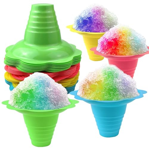 Newbested 50 Stück 237 ml bunte Blumenförmige Schneekapselbecher, kleine Kunststoff-Eisbecher, Snack-Eis-Schalen für Kinder, Party, Sommer, Kochen, kommerzieller Lebensmittelservice