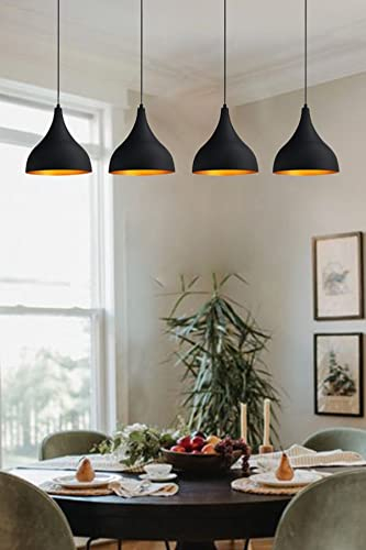 bamyum Hängelampe Esstisch Schwarz Gold, Adash, 4 Flammig Ø26 cm Hängelampe Wohnzimmer Vintage, Esstischlampe Pendelleuchte Schwarz Gold, Pendelleuchte Esstisch Wohnzimmer Esszimmerlampe Lampenschirm